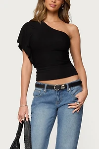 Edikted Asymmetric Striped One Shoulder Top