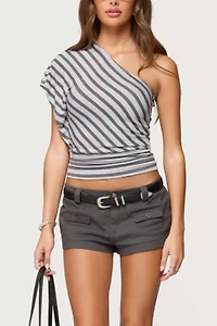 Edikted Asymmetric Striped One Shoulder Top