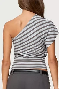 Edikted Asymmetric Striped One Shoulder Top