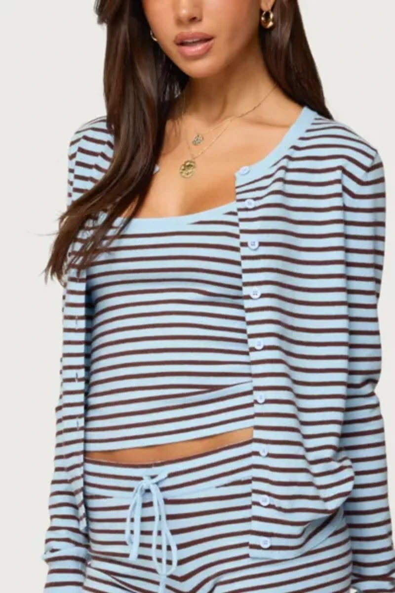Edikted Lillian Striped Button Up Knit Cardigan