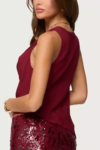 Edikted Denise Asymmetric Chiffon Cowl Neck Top