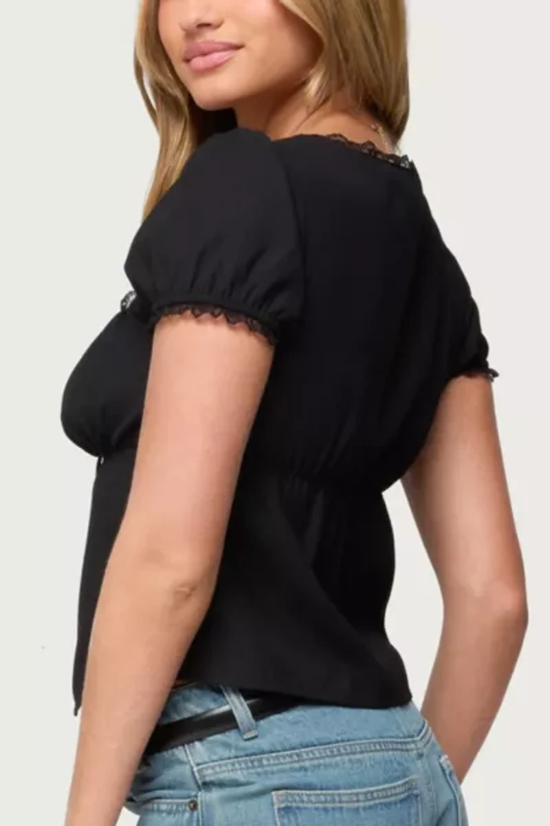 Edikted Lacey Split Front Lace Up Top