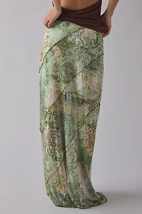 UO Clara Spliced Mesh Low-Rise Column Maxi Skirt