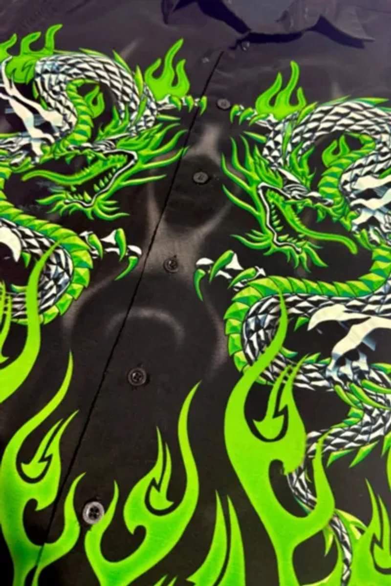 Vintage 1990's Authentic Shaolin Flaming Dragon Lounge Shirt