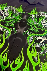 Vintage 1990's Authentic Shaolin Flaming Dragon Lounge Shirt