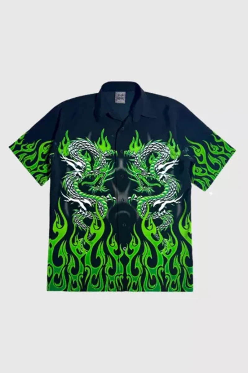 Vintage 1990's Authentic Shaolin Flaming Dragon Lounge Shirt