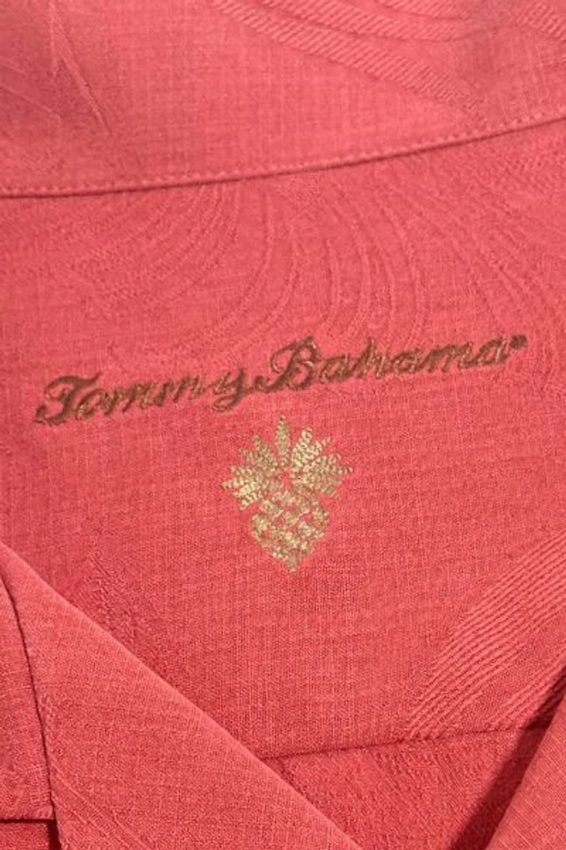 Vintage 1990's Tommy Bahama Silk Woven Loop Collar Lounge Shirt