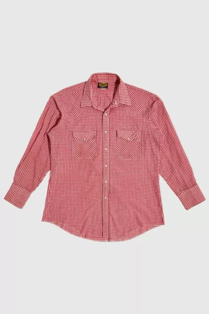 Vintage 1990's Holt Check Seersucker Western Pearl Snap Shirt