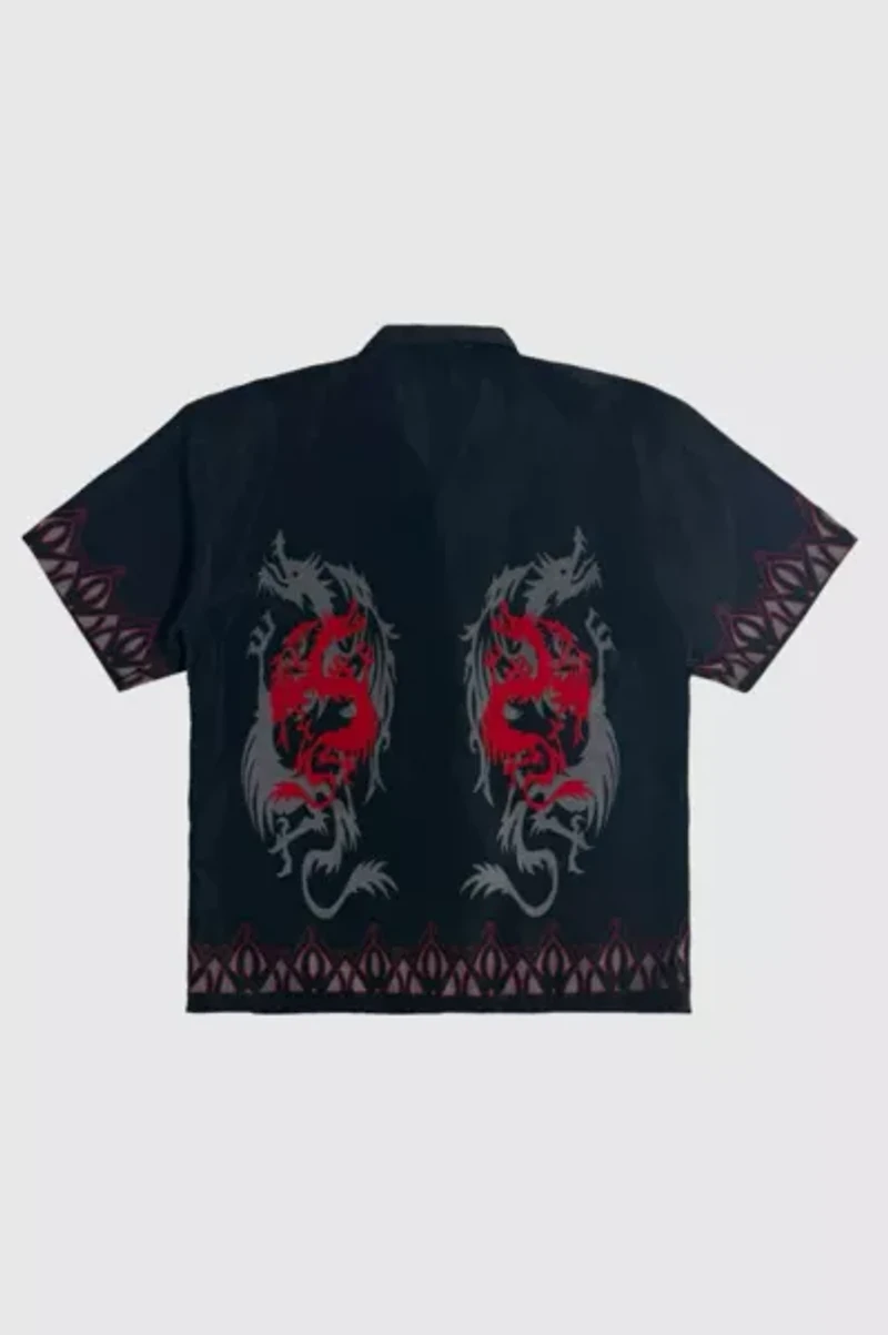 Vintage 1990's City Impact Tribal Dragon Loop Collar Lounge Shirt