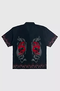 Vintage 1990's City Impact Tribal Dragon Loop Collar Lounge Shirt