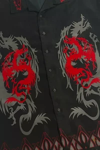 Vintage 1990's City Impact Tribal Dragon Loop Collar Lounge Shirt