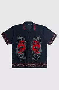 Vintage 1990's City Impact Tribal Dragon Loop Collar Lounge Shirt