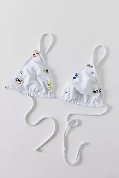 Vintage By RSTY White Colorful Pierced Triangle Bikini Top