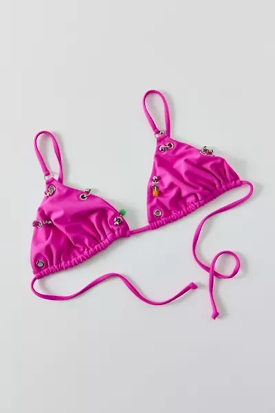 Vintage By RSTY Pink Colorful Pierced Studded Triangle Bikini Top