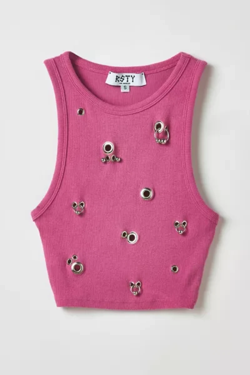 Vintage By RSTY Pink Pierced Grommet Cropped Tank Top