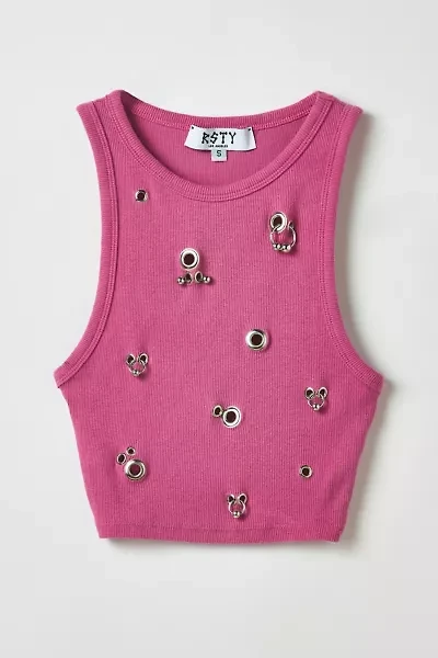 Vintage By RSTY Pink Pierced Grommet Cropped Tank Top