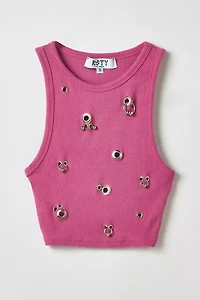 Vintage By RSTY Pink Pierced Grommet Cropped Tank Top
