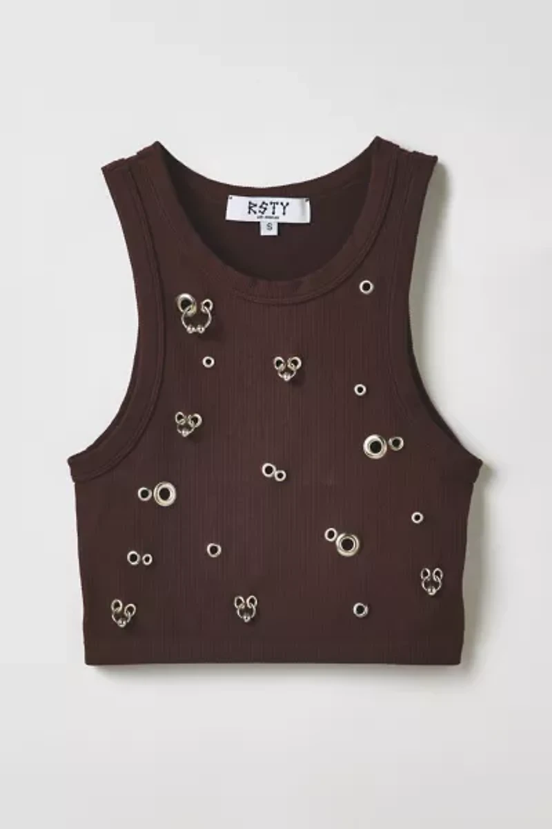 Vintage By RSTY Brown Pierced Grommet Cropped Tank Top