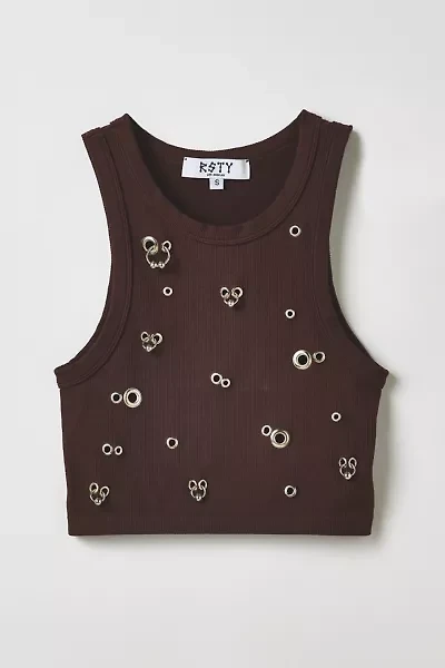 Vintage By RSTY Brown Pierced Grommet Cropped Tank Top