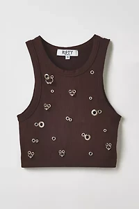 Vintage By RSTY Brown Pierced Grommet Cropped Tank Top