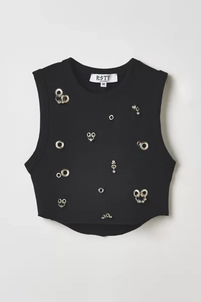 Vintage By RSTY Black Pierced Grommet Ultra-Cropped Muscle Tank Top