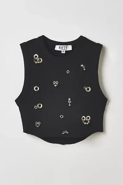 Vintage By RSTY Black Pierced Grommet Ultra-Cropped Muscle Tank Top
