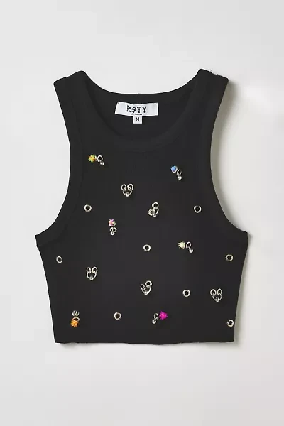 Vintage By RSTY Black Colorful Pierced Grommet Cropped Tank Top