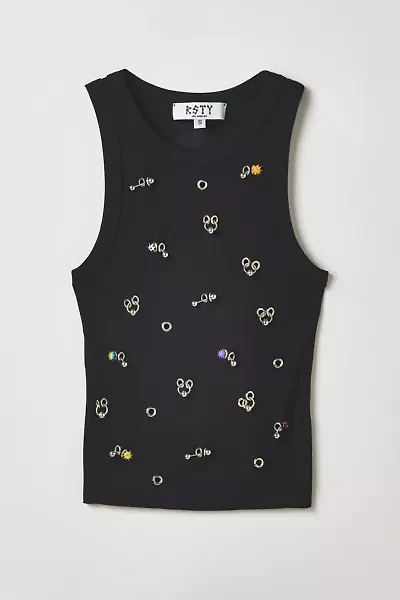 Vintage By RSTY Black Colorful Pierced Grommet Studded Fitted Tank Top
