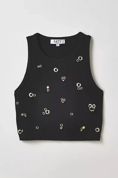 Vintage By RSTY Black Colorful Pierced Grommet Slim Tank Top