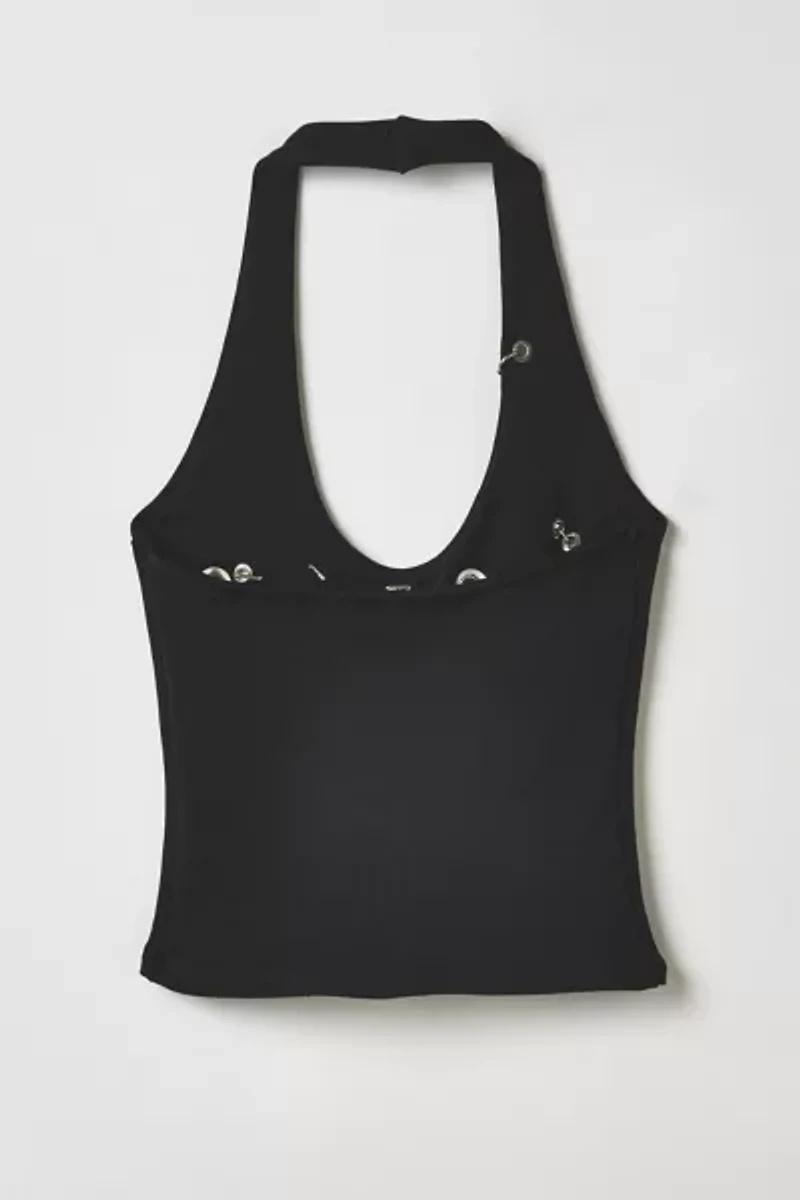 Vintage By RSTY Black Pierced Grommet Cropped Halter Top