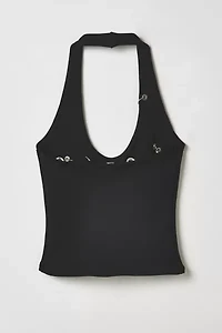 Vintage By RSTY Black Pierced Grommet Cropped Halter Top
