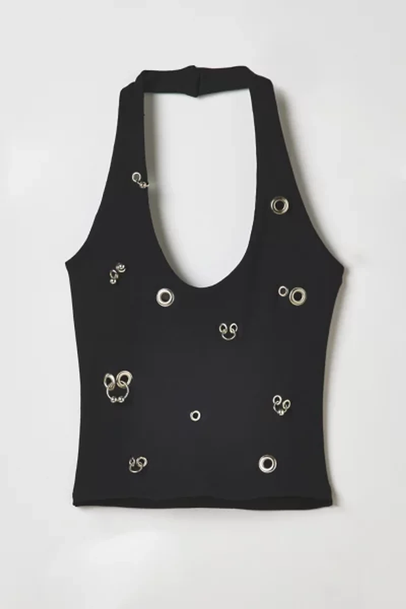 Vintage By RSTY Black Pierced Grommet Cropped Halter Top
