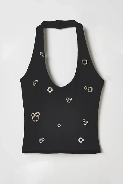 Vintage By RSTY Black Pierced Grommet Cropped Halter Top