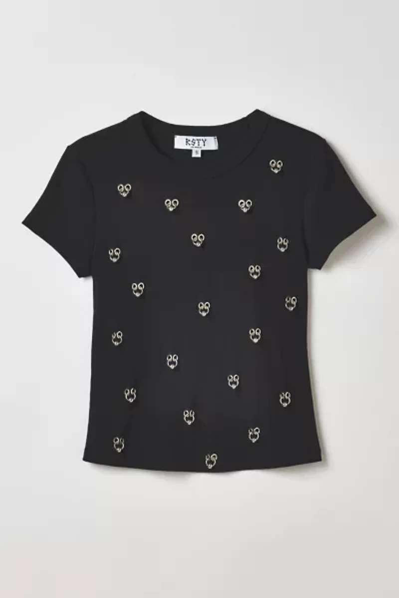 Vintage By RSTY Black Pierced Grommet Studded Slim Tee