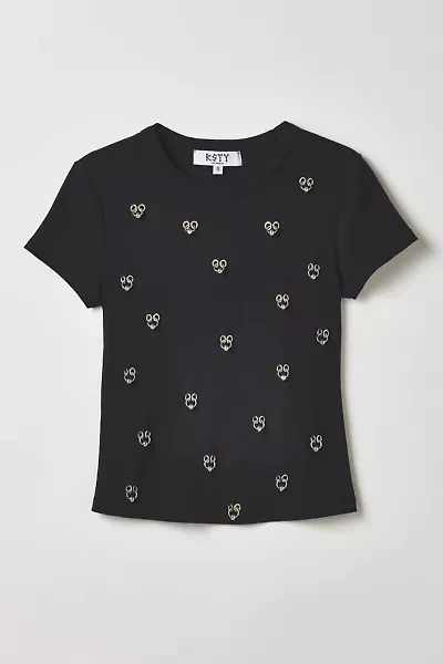 Vintage By RSTY Black Pierced Grommet Studded Slim Tee