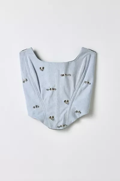 Vintage By RSTY Pierced Grommet Studded Light Wash Denim Corset Top