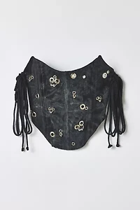 Vintage By RSTY Black Pierced Grommet Studded Side-Tie Corset Top