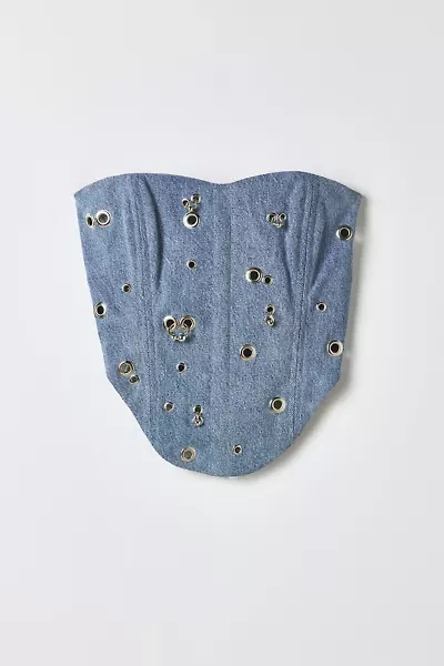 Vintage By RSTY Pierced Grommet Studded Side-Tie Denim Corset Top