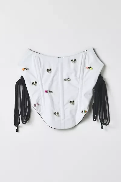 Vintage By RSTY White Colorful Pierced Grommet Studded Side-Tie Corset Top