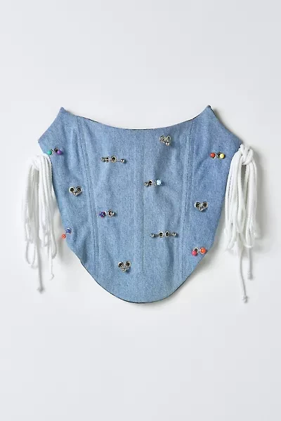 Vintage By RSTY Colorful Pierced Grommet Studded Side-Tie Denim Corset Top