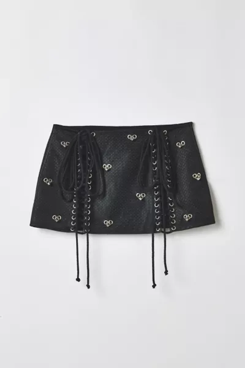 Vintage By RSTY Jersey Lace-Up Grommet Pierced Mini Skirt