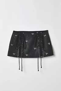 Vintage By RSTY Jersey Lace-Up Grommet Pierced Mini Skirt
