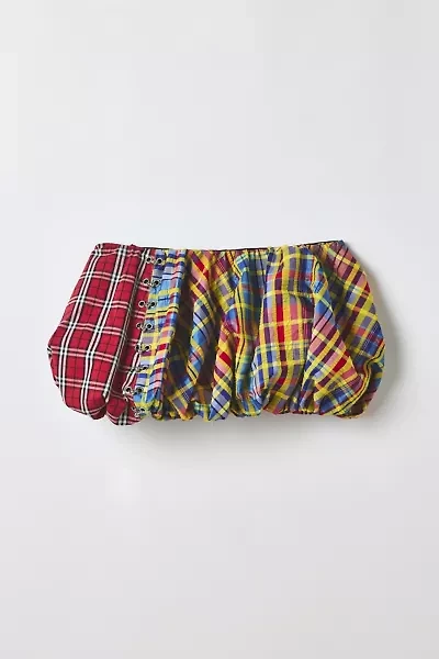 Vintage By RSTY Patchwork Plaid Bubble Micro Mini Skirt