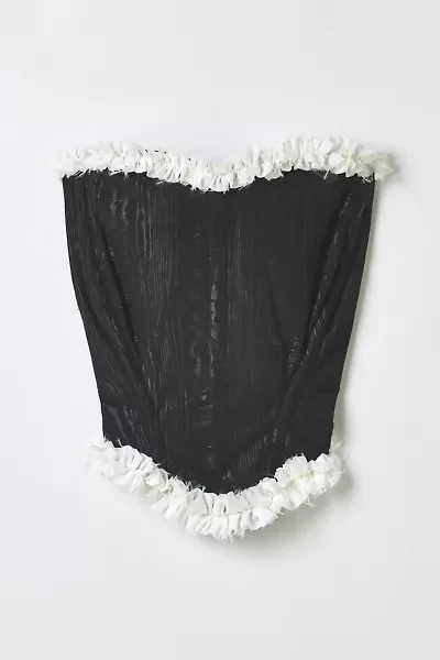 Vintage By RSTY Black Moire Ruffle Trim Corset Top