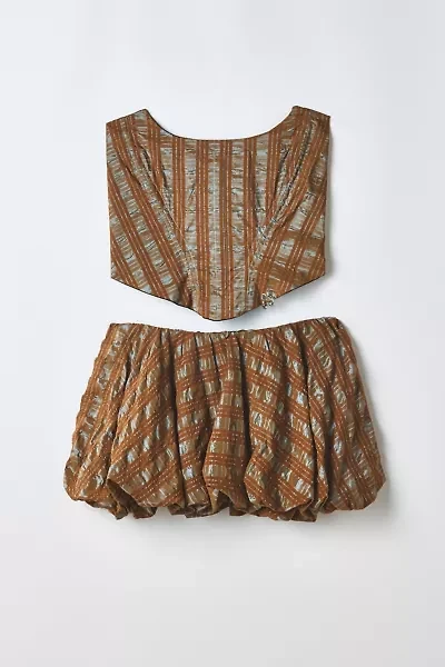 Vintage By RSTY Blue + Brown Plaid Corset Top + Mini Skirt 2-Piece Set