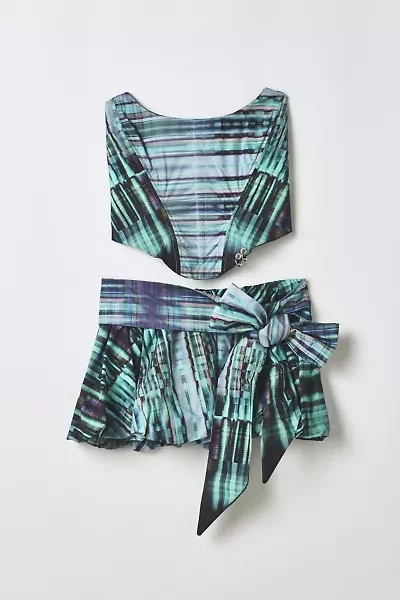 Vintage By RSTY Digital Stripe Corset Top + Mini Skirt 2-Piece Set