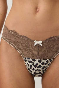 Wild Lovers Anouk Leopard Print Lace Trim Thong