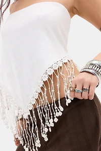BDG Bennie Lace Trim Fringe Bandeau Top