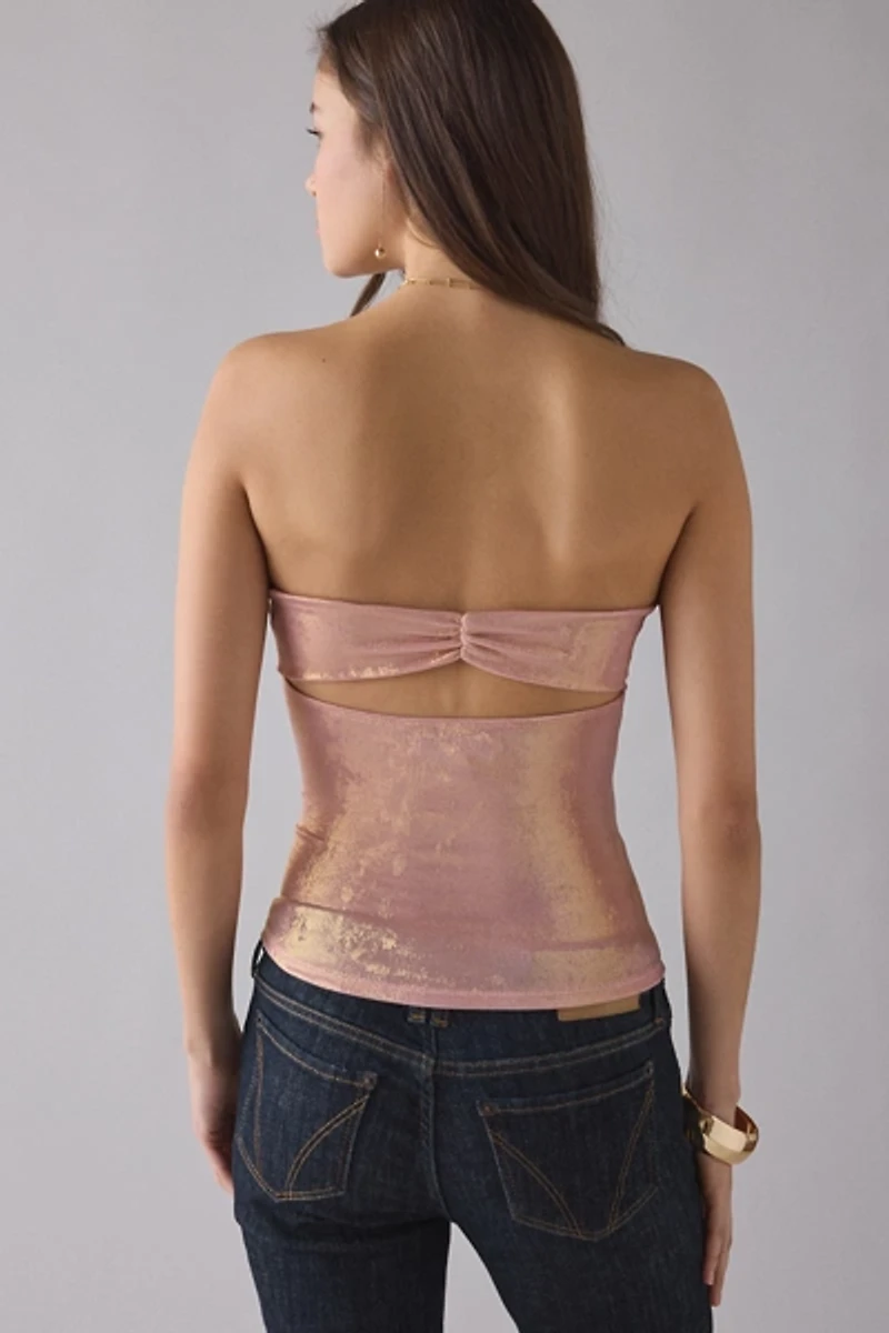 UO Coyote Metallic Shine Keyhole Cutout Tube Top