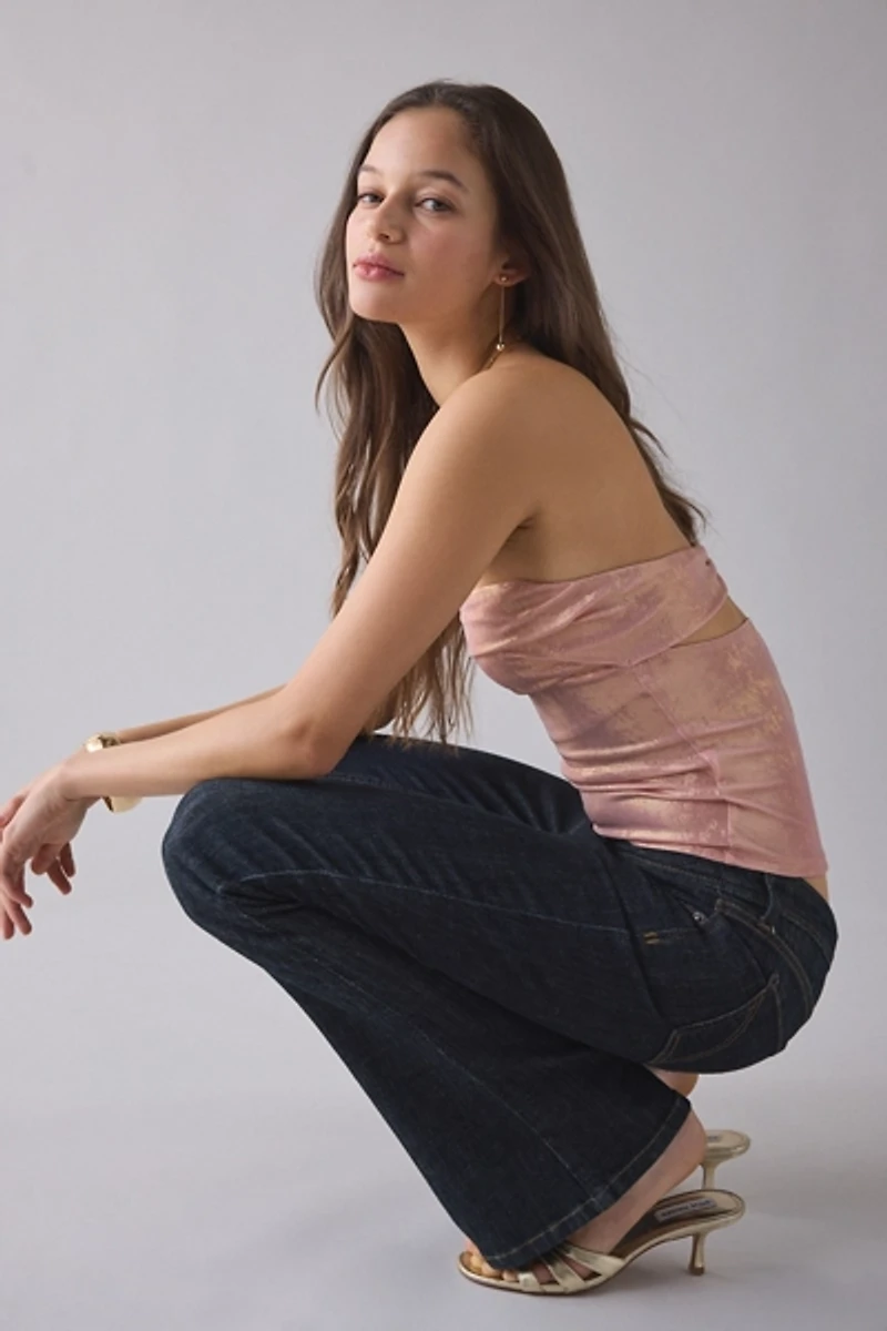 UO Coyote Metallic Shine Keyhole Cutout Tube Top